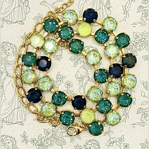 Green Matcha Sponge Premium  Crystals In 18K Classic Gold Plated Tennis Necklace
